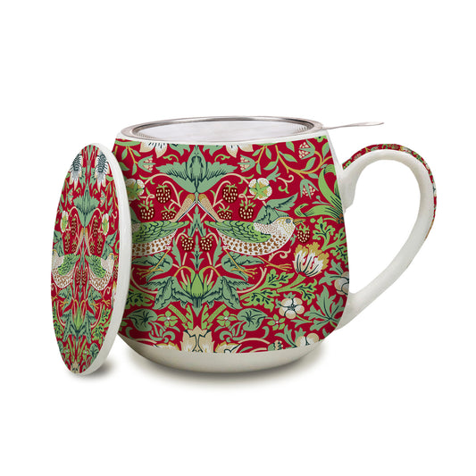 Tea Infuser Mug - Strawberry Thief Red
