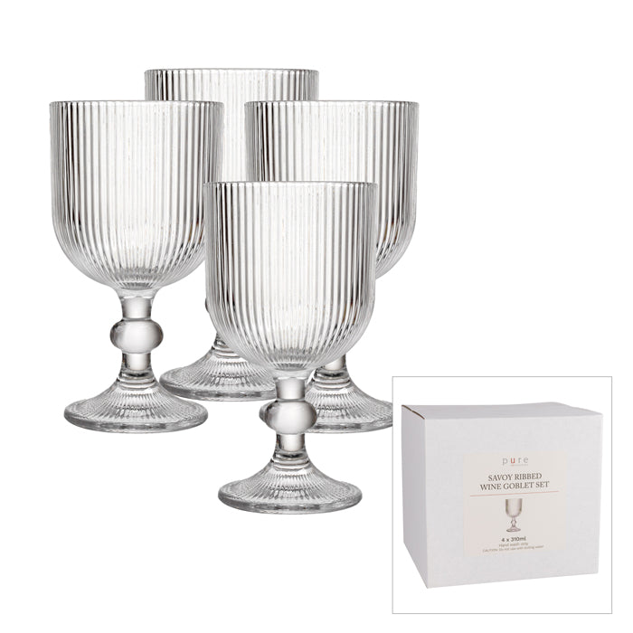 Savoy Clear Ribbed Wine Goblet - Set of 4 - Pure Homewares