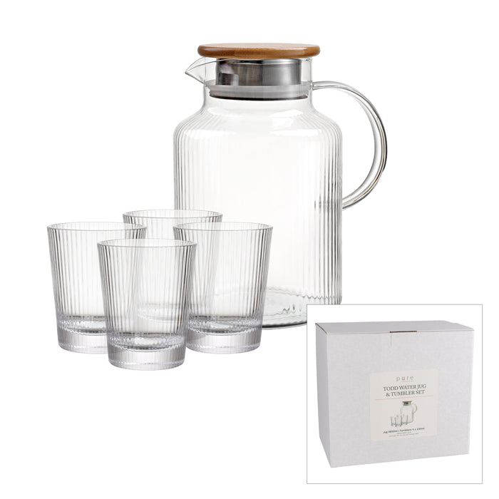 Clear Water Jug with 4 Glasses - Set - Deb's Hidden Treasures