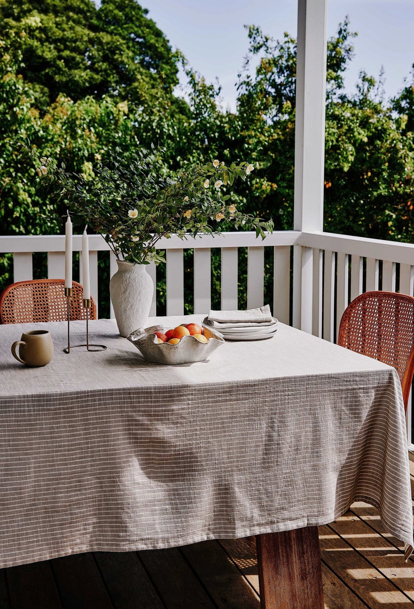 Bowral Neutral Stripe Tablecloth - Deb's Hidden Treasures