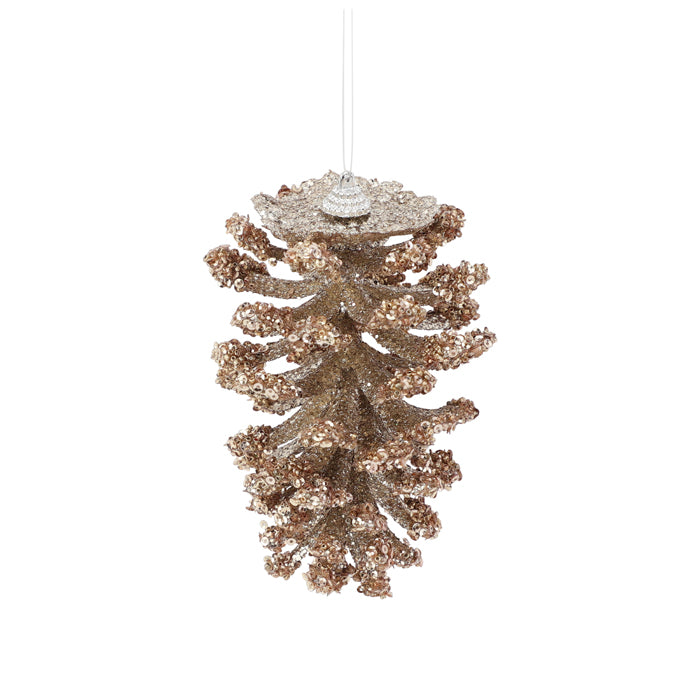 Pinecone Christmas Decorations with Sequins - Champagne