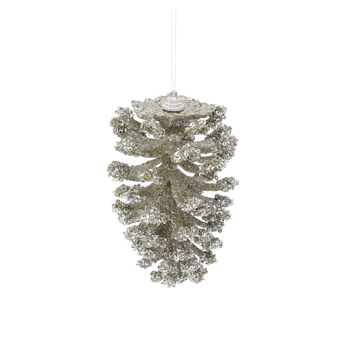 Pinecone Christmas Decorations with Sequins - Platinum