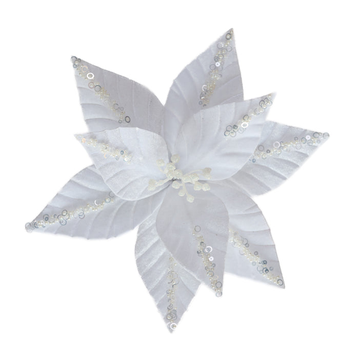 Clip-On Poinsettia - White Sequin