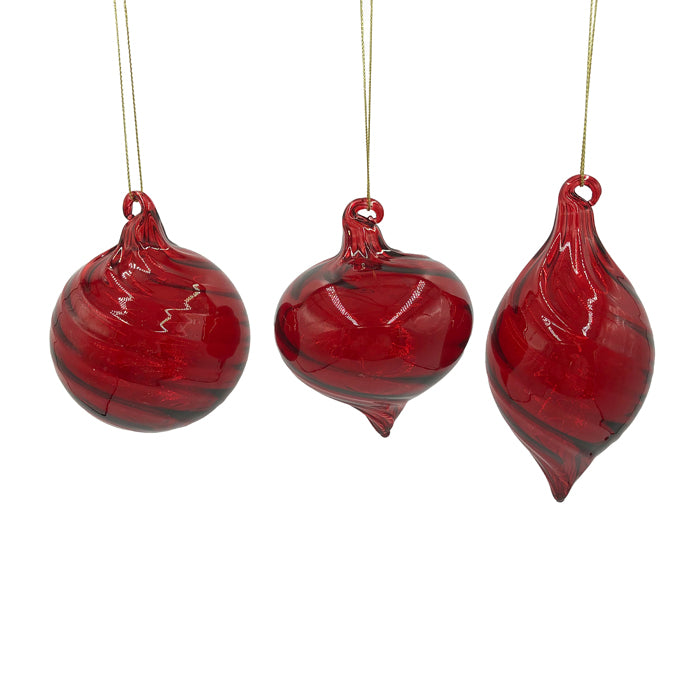 Red Glass Christmas Baubles - Set of 3