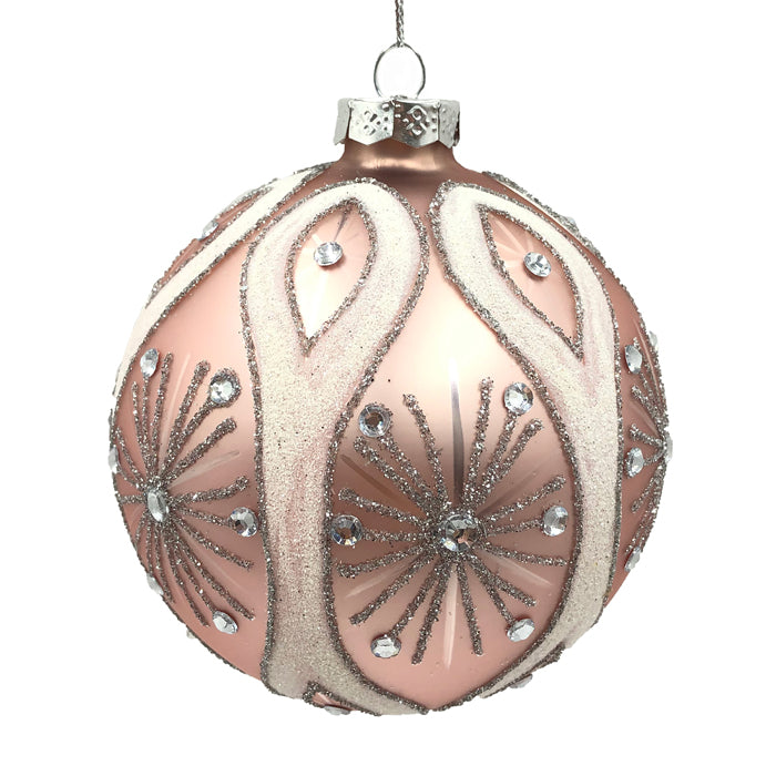 Pink Glass Christmas Bauble with Silver Dots