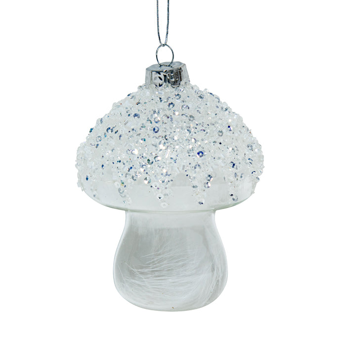 Glass Mushroom Christmas Decoration - White