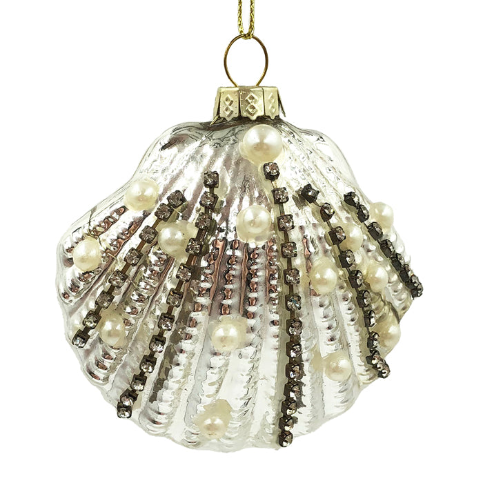 Glass Scallop Christmas Decoration - Champagne/Pearl