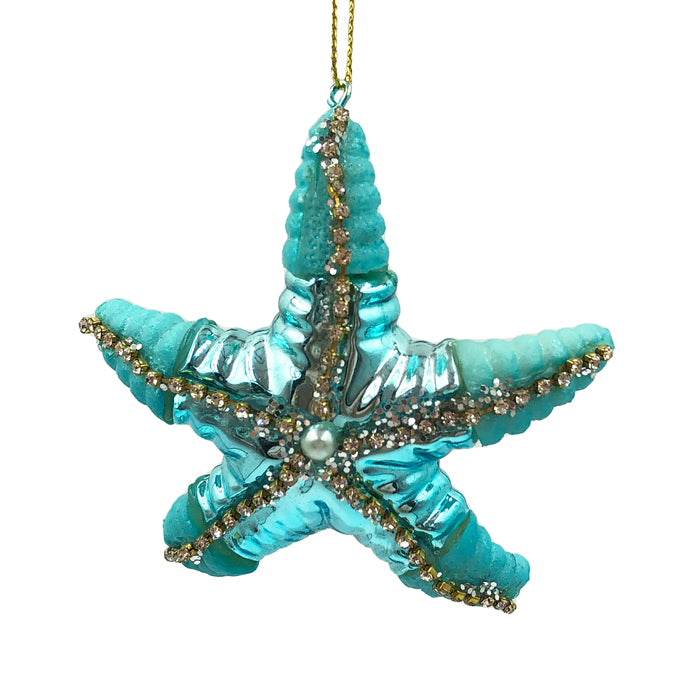 Glass Starfish Christmas Decoration - Teal
