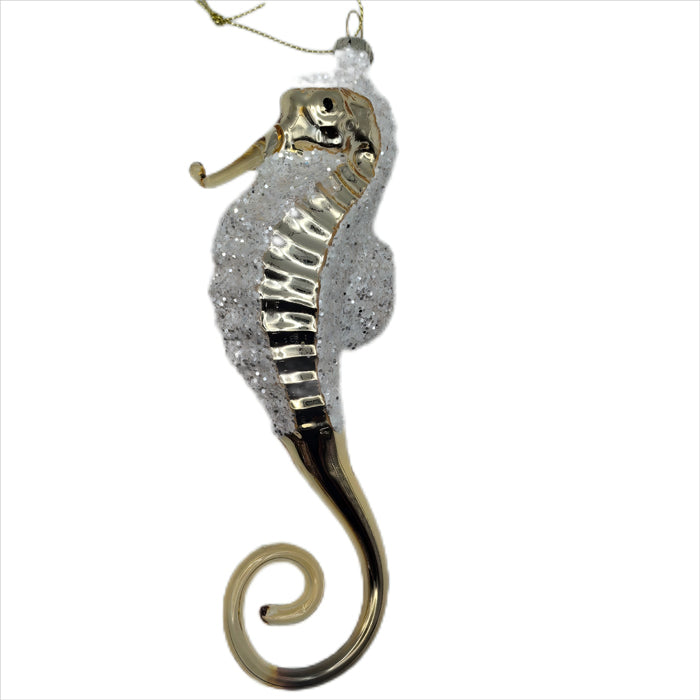 Glass Seahorse Christmas Decoration - Champagne