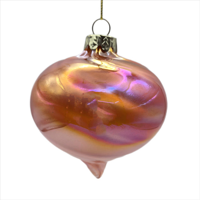 Glass Oniondrop Christmas Decoration - Coral/Pearl