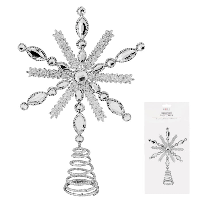Christmas Tree Star Topper - Metal Silver Glitter