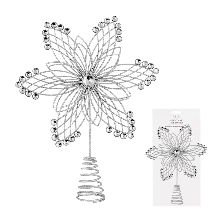 Wire Flower Tree Topper - Silver