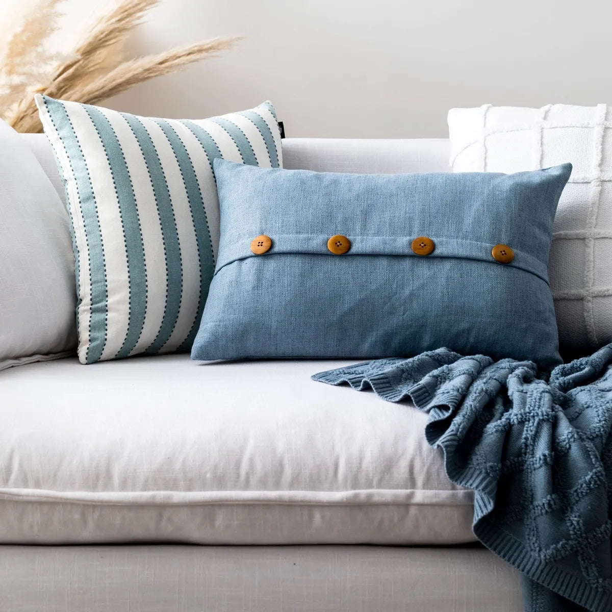 Flinders Woven Blue Stripe Cushion 50cm