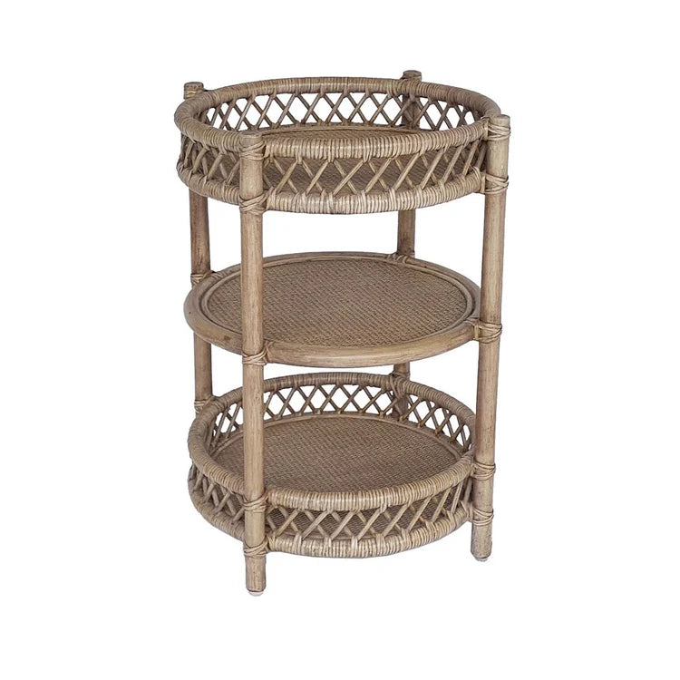 Rattan Round Table 3 Tier - Antique Grey | Deb's Hidden Treasures