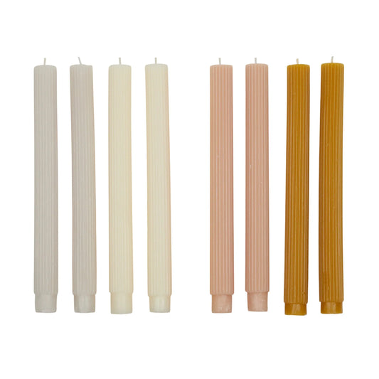 Set of Four Ribbed Light Tone Candles 25cm - Elemental