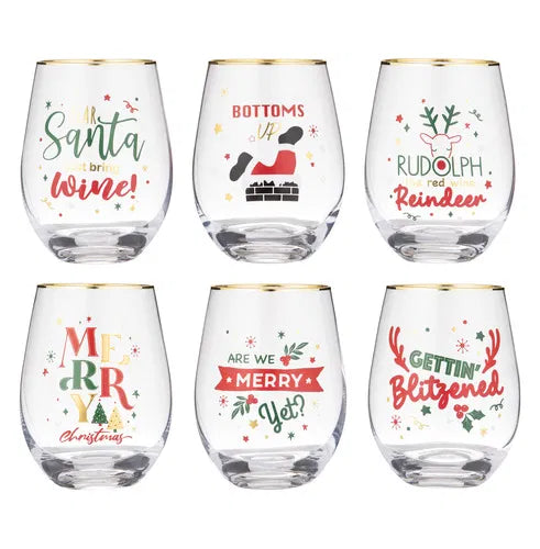 Stemless Christmas Wine Glass