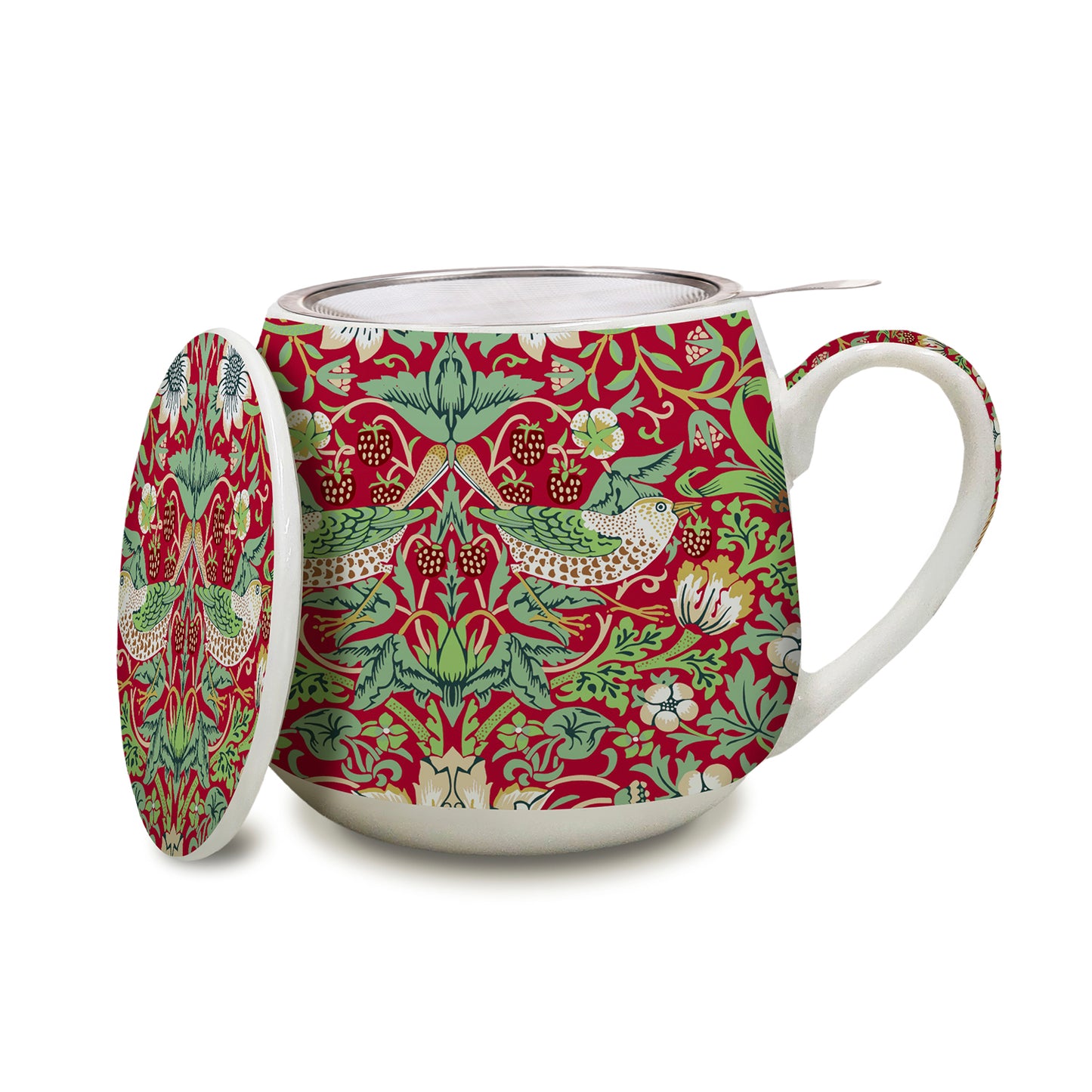 Tea Infuser Mug - Strawberry Thief Red - Deb's Hidden Treasures