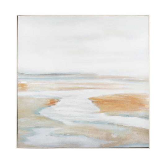 Aqua White Wash Frame Oil Painting 100cm - Coast to Coast