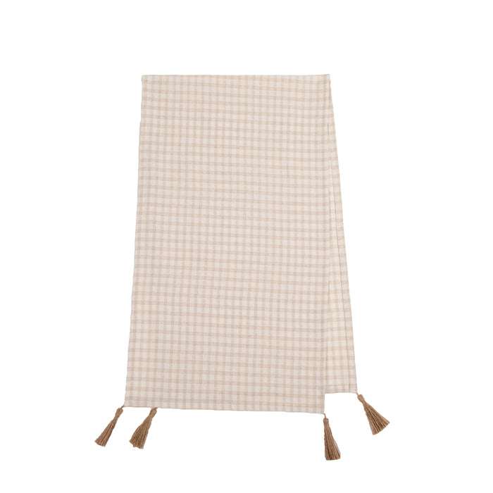 Martine Linen Table Runner with Tassels - Check