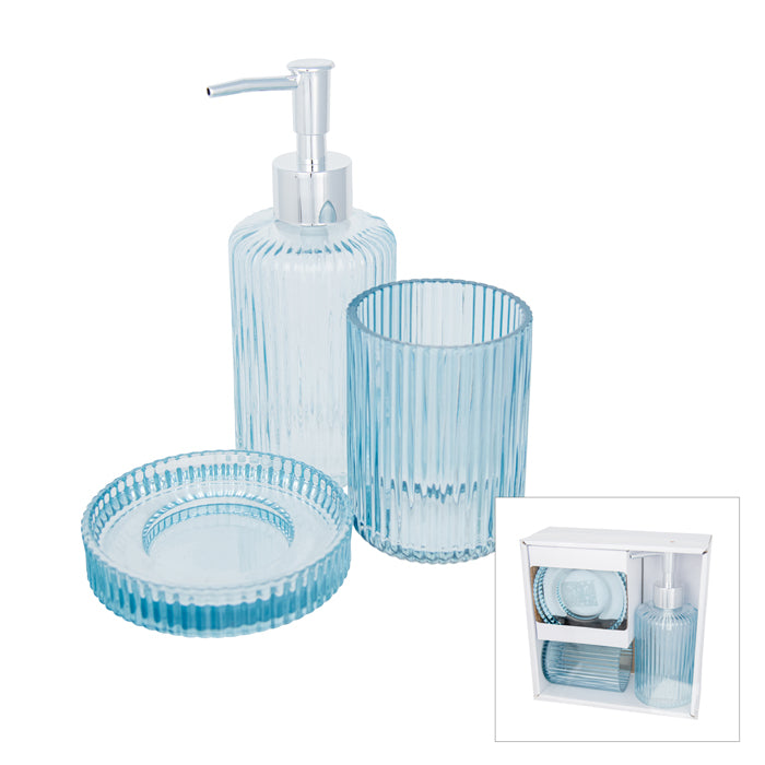 Fenton Glass Bathroom Set - Blue/Silver - Pure Homewares
