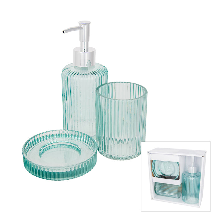 Grange Glass Bathroom Set - Green/Silver - Pure Homewares