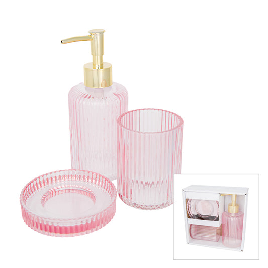 Harrow Glass Bathroom Set - Pink/Gold - Pure Homewares