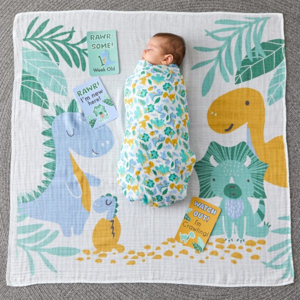 Dinosaurs Milestone Muslin Blanket Set - Jiggle & Giggle