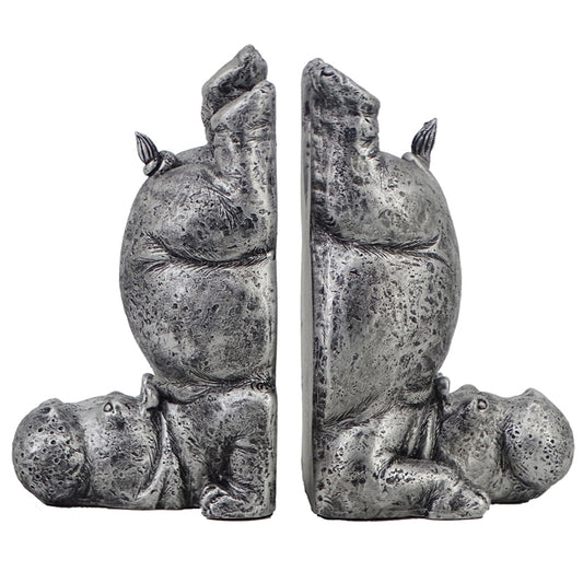Angola Resin Silver Hippo Bookends - Pure Homewares
