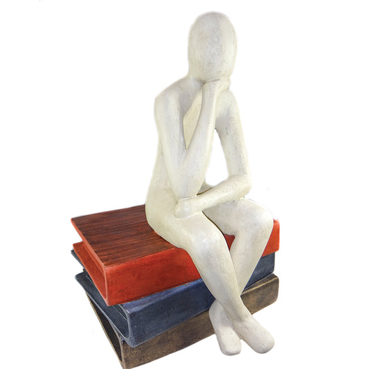 Thinker Sitting on Books Sculpture