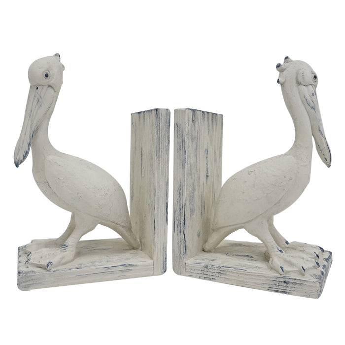 Albert Resin Whitewash Pelican Bookends - Pure Homewares