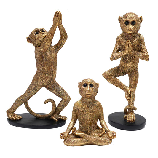 Daktari Resin Gold Yoga Monkeys - Assorted Styles - Deb's Hidden Treasures