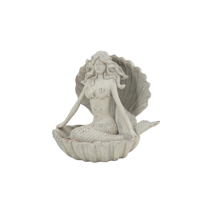 Trident Resin Mermaid in Clam - Whitewash - Deb's Hidden Treasures