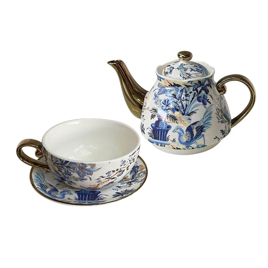 Milano China Tea for One Set - Blue/White - Pure Homewares