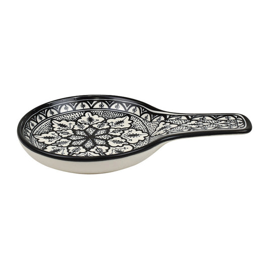 Aleah Ceramic Spoon Rest 14x22cm - Black and White - Casa Regalo