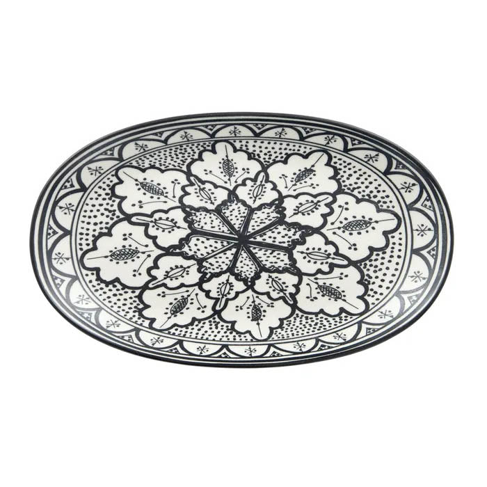Aleah Ceramic Oval Dish 12x20.5cm - Black and White - Casa Regalo