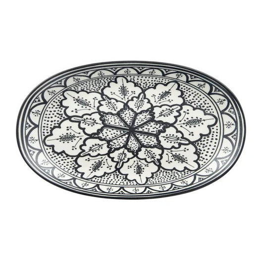 Aleah Ceramic Oval Dish 12x20.5cm - Black and White - Casa Regalo