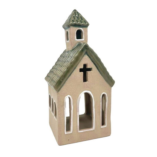 Green Church Christmas Tealight Holder