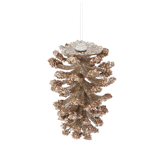 Pinecone Christmas Decorations with Sequins - Champagne