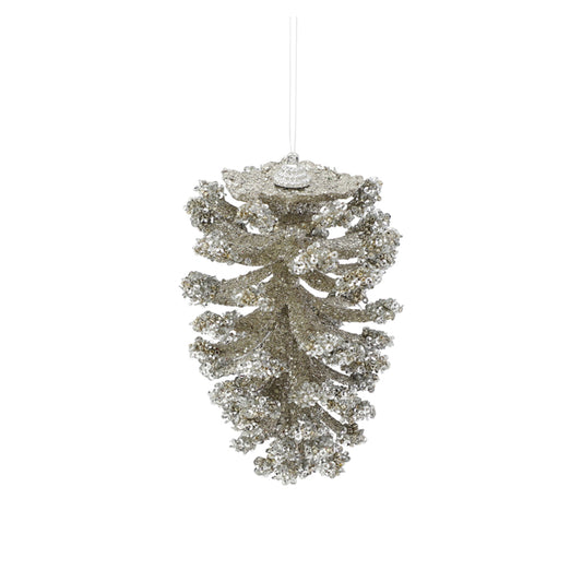 Pinecone Christmas Decorations with Sequins - Platinum