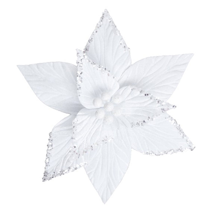 Clip on Flower Poinsettia White Pearl Edge