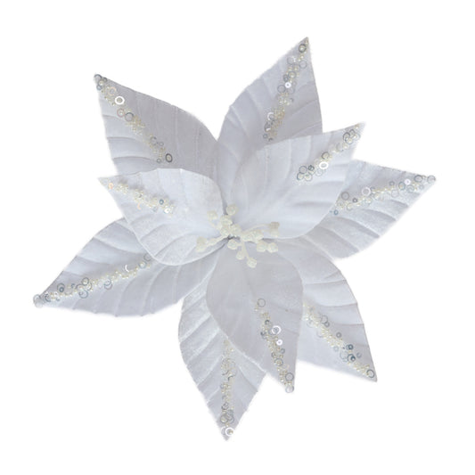 Clip-On Poinsettia - White Sequin