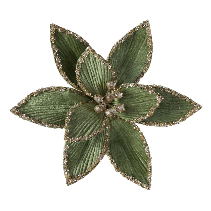 Clip-On Poinsettia - Sage/Champagne with Glitter