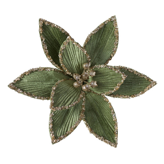 Clip-On Poinsettia - Sage/Champagne with Glitter