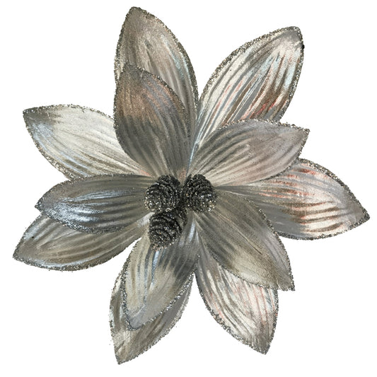 Clip-On Poinsettia - Shiny Silver