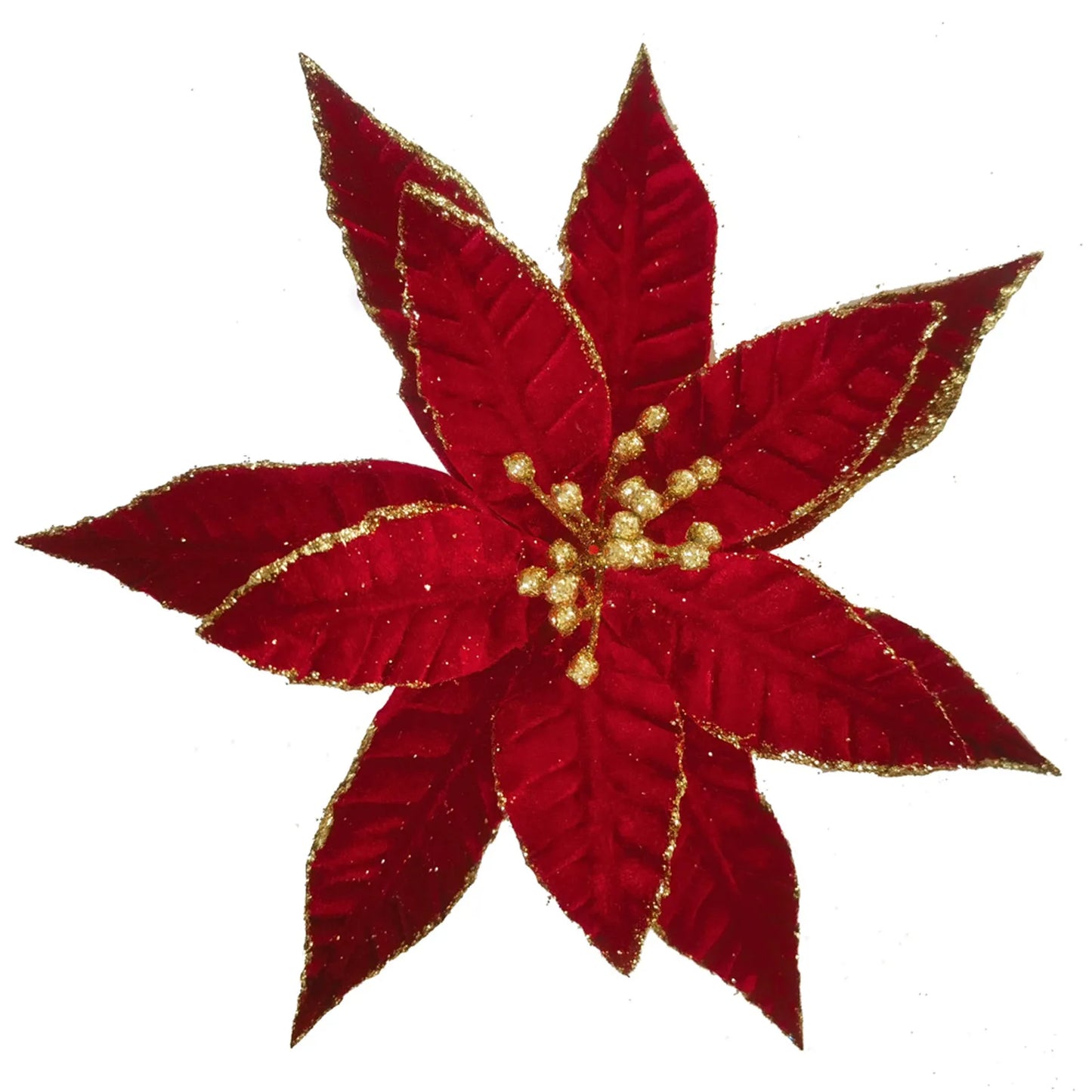 Clip-On Poinsettia - Shiny Red Gold Centre