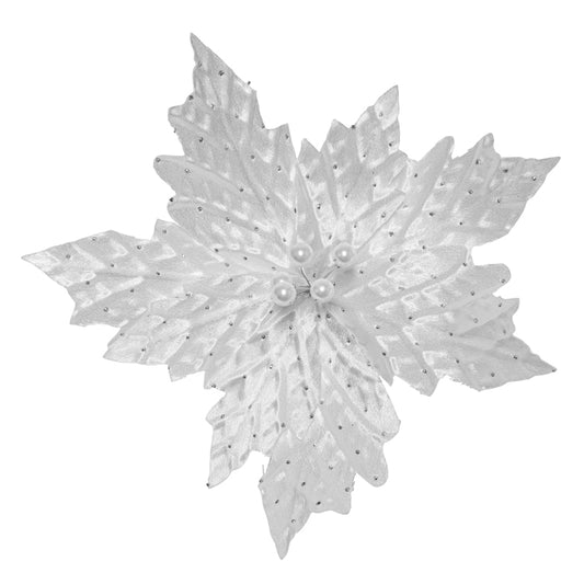 Clip-On Poinsettia - White with Pearl Centre