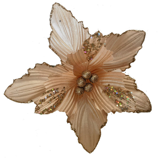 Clip-On Poinsettia - Coral and Glitter Leaf