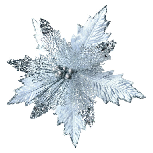 Clip-On Poinsettia - White/Silver Ends