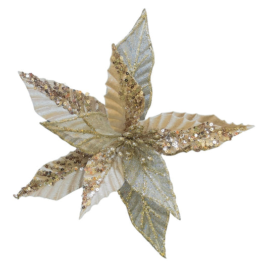 Clip-On Poinsettia - Champagne w/ Sequins