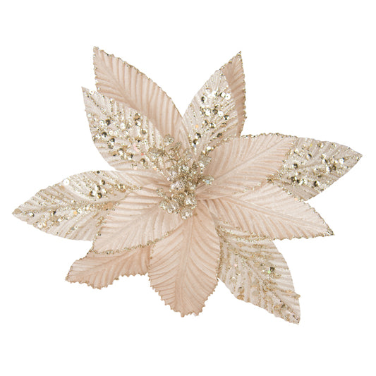 Clip-On Poinsettia - Champagne Ribbed w/ Glitter